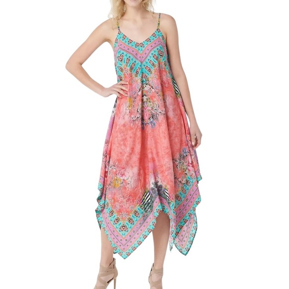 Tolani Anthropologie Paisley Handkerchief Hem Asymmetrical Midi Slip Dress - M - Picture 13 of 13